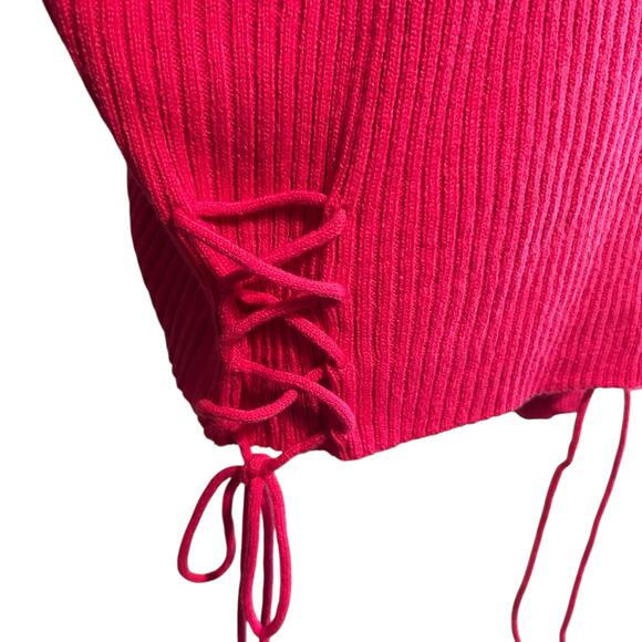 Sweater Turtleneck Fuchsia Crop Tie Sides Ribbed Knit Casual Bogo Runway 7 SZ 1X - Picture 9 of 11